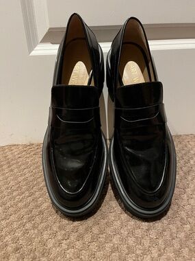 Stuart Weitzman Black Patent Leather Penny Loafers